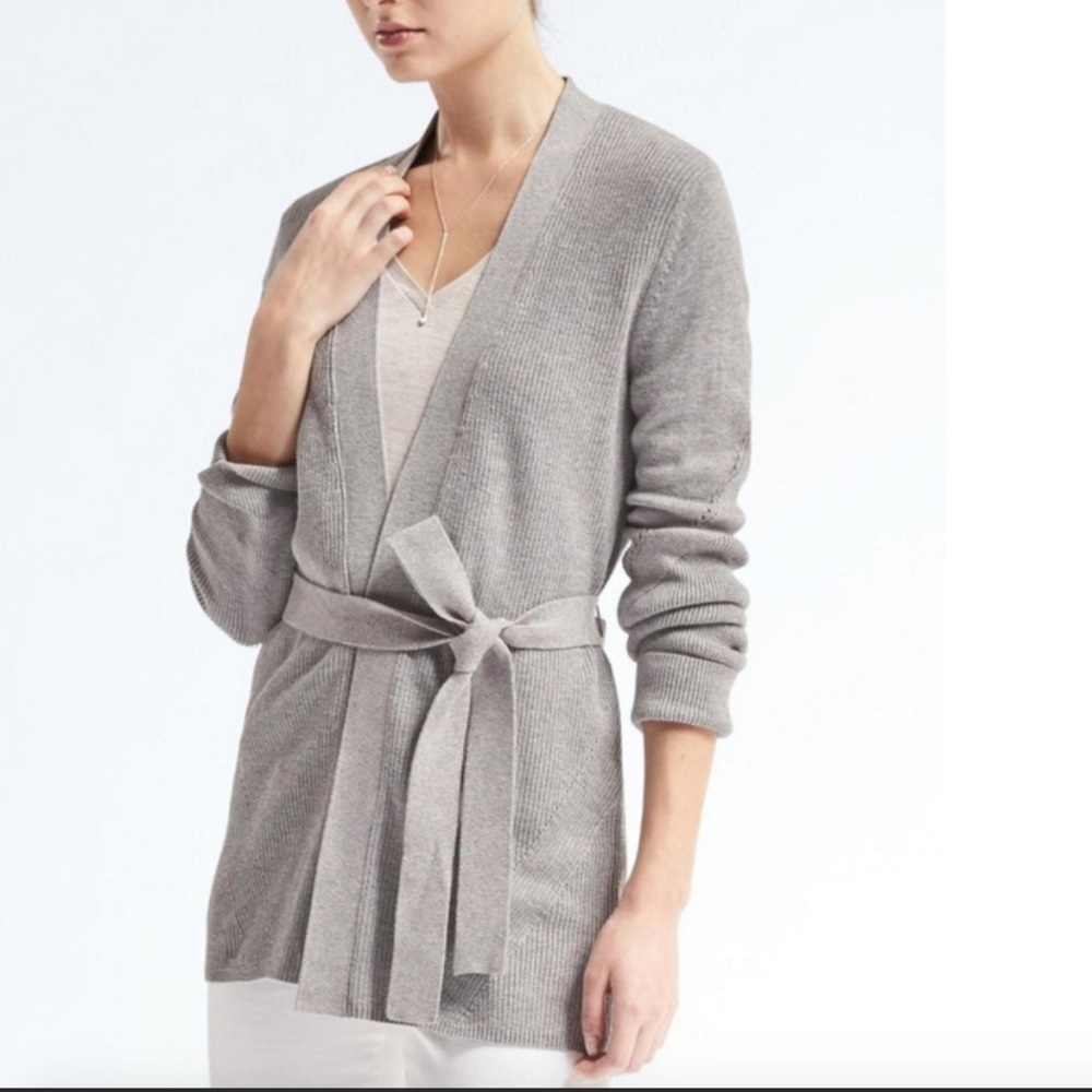 BR RIBBED BELTED CARDIGAN